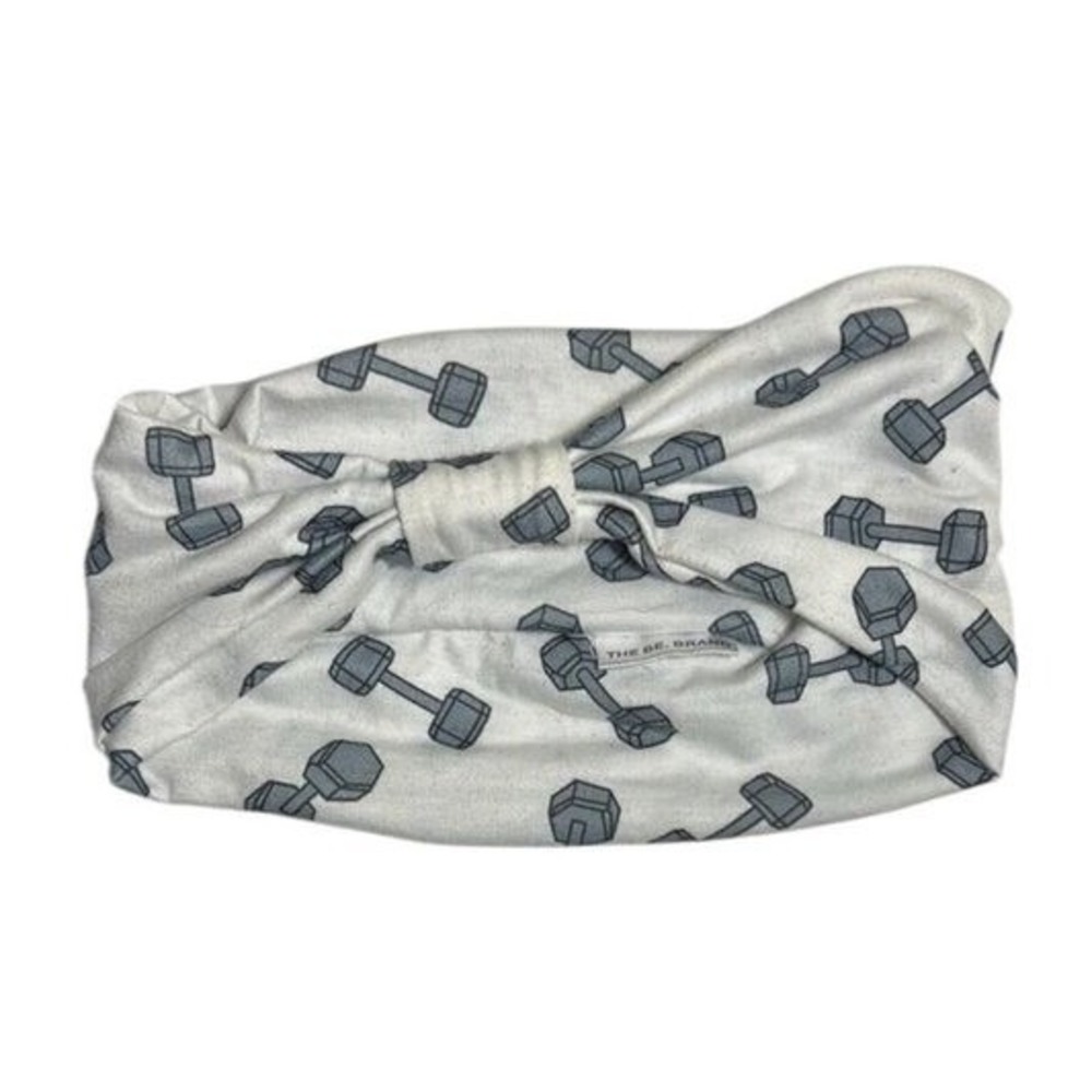 The Be. Brand Dumbbell Print Twisted Workout Headband White Gray Fitness Gym